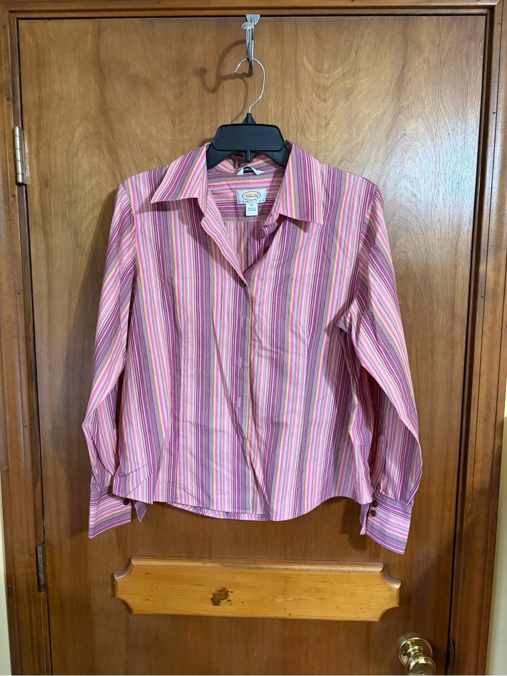 Talbots Petite Striped Button-Down in Pink and Yellow Tones